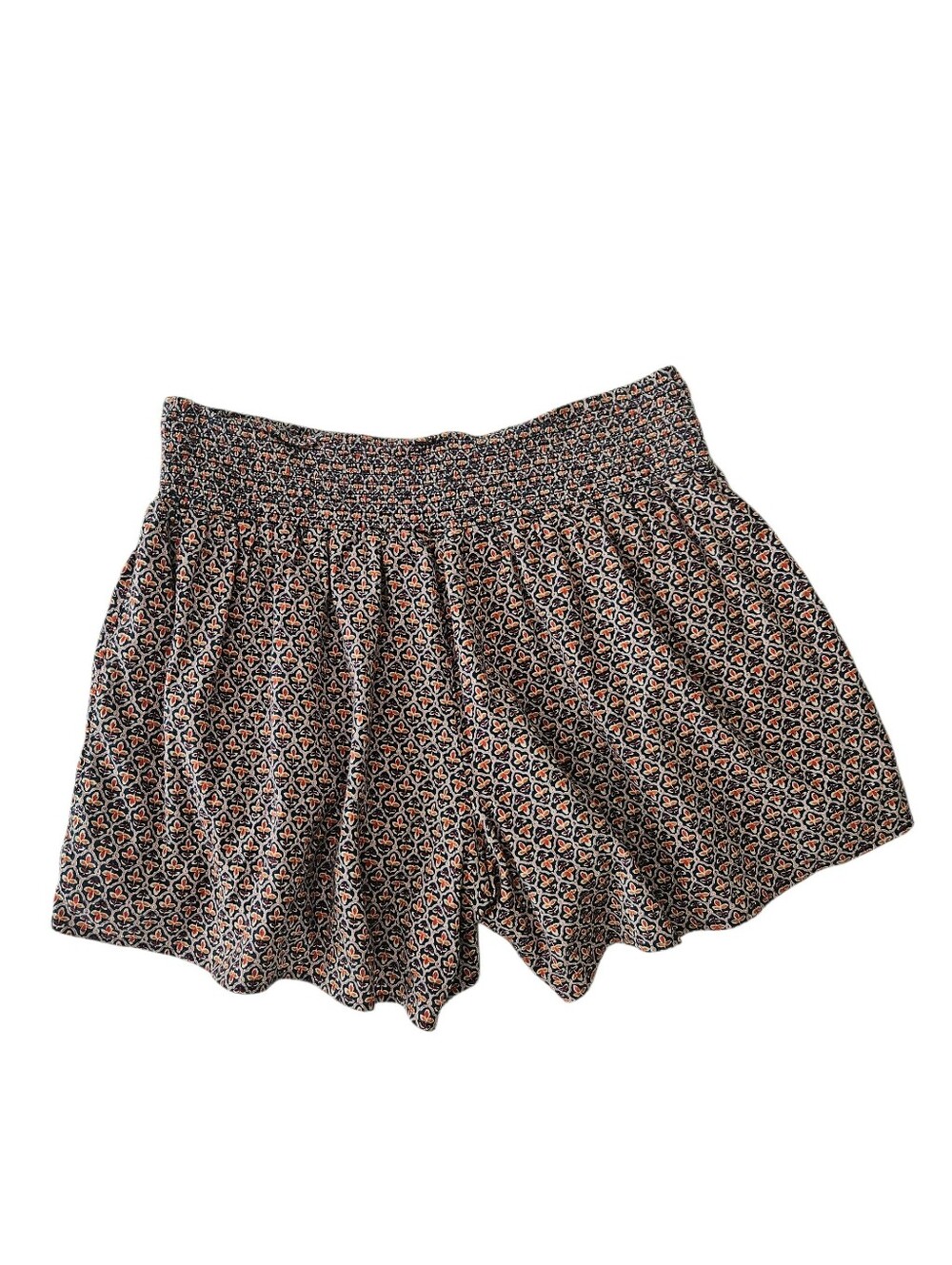 J. JILL Geometric Mosaic Tile Print Smocked Waist Pull On Cotton Shorts | SZ L